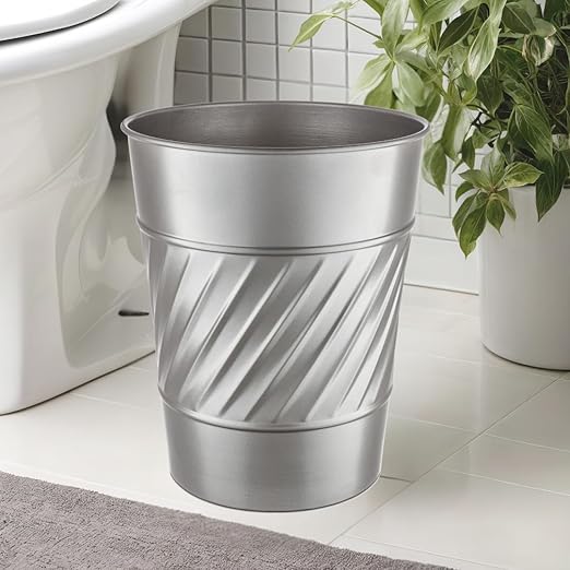 Monarch Abode Pewter Handcrafted Wave Embossed Metal Wastebasket for Home Office, Decorative Waste Basket, Modern Bathroom Garbage Can, Durable & Decorative Trash Bin, Pewter Bathroom Trash Can