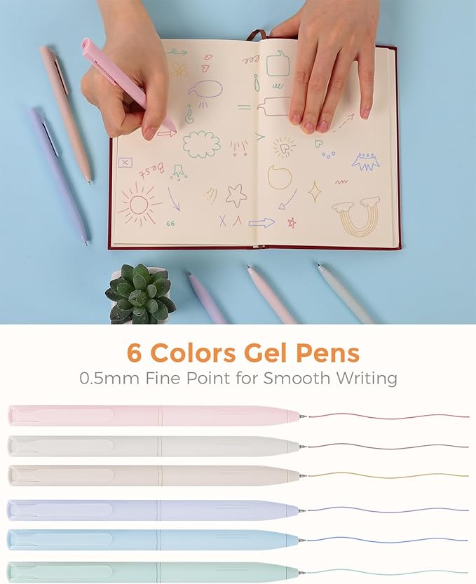 SKYDUE Cute School Supplies 44 PCS, Aesthetic Pencil Case with 12 Pastel Highlighters, 5 Black Gel Pens, 6 Color Gel Pens & Mechanical Pencils, College Essentials Students Stationary Set Purple