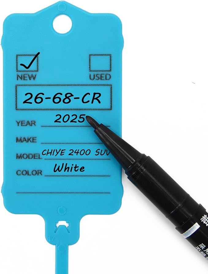 200 Car Key Tags with Labels Plastic Car Dealership Key Tags Self Locking Automotive Identifiers Blank Shop Labels with One Pen (Blue)