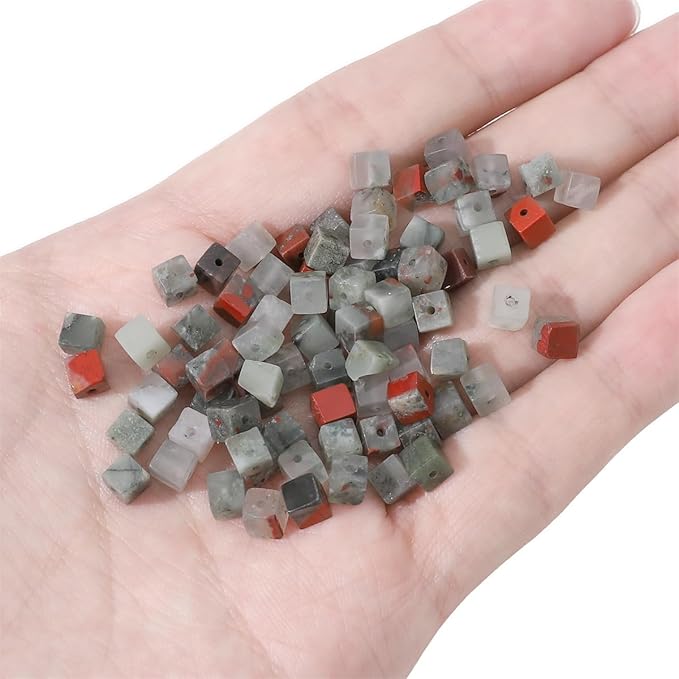Natural Bloodstone Square Stone Beads 4x4mm 85pcs Cube Loose Semi Gemstone Beads for Jewelry Making Design