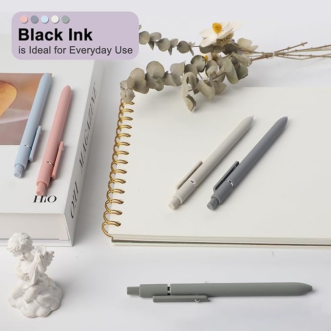 FIOVER Gel Pens, 5pcs 0.5mm Quick Dry Black Ink Fine Point Smooth Writing Pens High-End Series Ballpoint for Office School Supplies(Morandi)