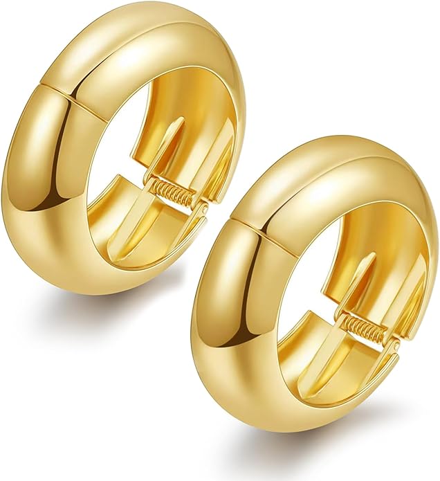 BROCC 2Pcs Gold Chunky Cuff Bracelets for Women Adjustable Bangle Gold Plated Twisted Hinged Bangle Bracelet Fashion Jewelry Trendy Cuff Bracelet for Daily Wear