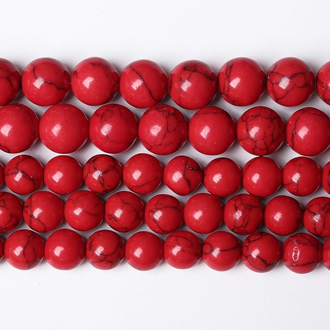 72PCS 10mm Natural Stone Beads Red Turquoise Gemstone Round Loose Beads for Jewelry Making 32" 2 Strand Crystal Energy Stone Healing Power DIY Bracelets