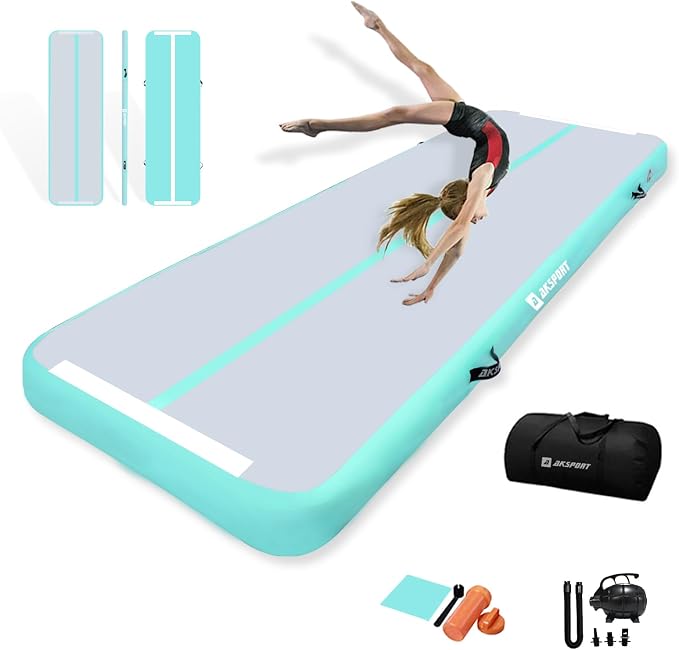 AKSPORT Inflatable Gymnatsics Mat Tumble Track 10ft 13ft 16ft 20ft 23ft Air Tumbling Mat with Air Pump for Home Use/Training/Cheerleading/Yoga