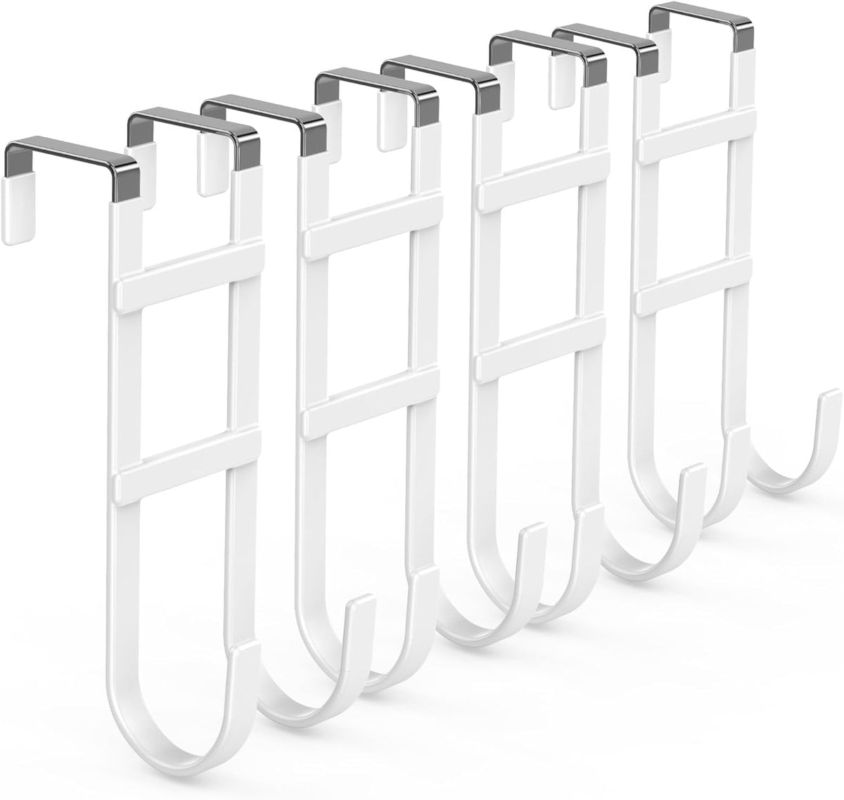 FYY Over The Door Hooks - 4 Pack Heavy Duty Dual-Hook Organizer Hanger with Non-Slip Rubber for Towels, Clothes, Hats & Bags Use in Bathroom, Bedroom, Kitchen - Fits Interior Doors Up to 1.6" White