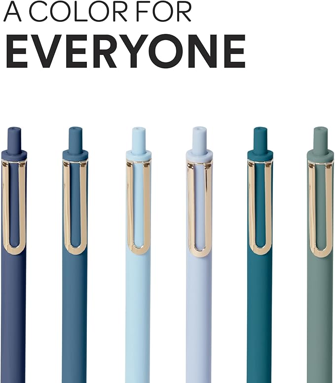 Poppin Stylish Retractable Gel Pens - Fine Point, 0.7mm Tip Pens for Journaling, 12 Pack of Assorted Blues with Blue Ink