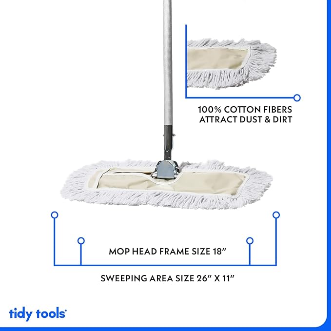 Commercial Dust Mop – 18 Inch Floor Sweeper for Hardwood, Reusable Cotton Mop Head, Extendable Handle, Dry Mop for Floor Cleaning & Janitorial Supplies
