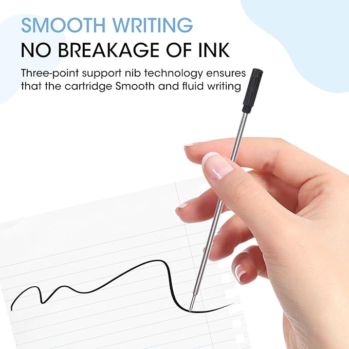 0.7 mm Ballpoint Ink Twist Pen Refills, 15 Pcs Medium Point Metal Smooth Writing Replaceable Ink Refill, Stationery Compatible for Cross Ballpoint Replacement (4.6in M) (Black, 15)