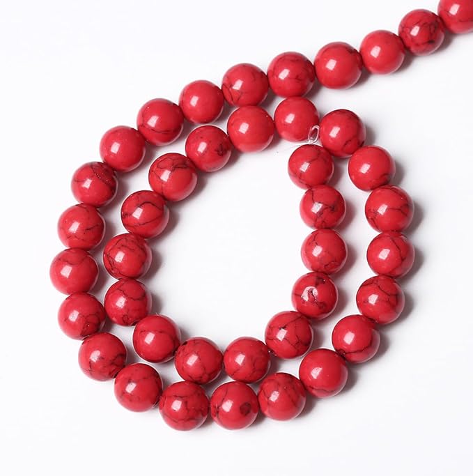 72PCS 10mm Natural Stone Beads Red Turquoise Gemstone Round Loose Beads for Jewelry Making 32" 2 Strand Crystal Energy Stone Healing Power DIY Bracelets