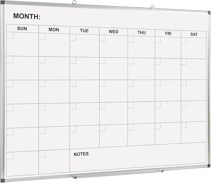 Comix Magnetic Dry Erase Calendar Whiteboard, 48 x 36 Inches Monthly Calendar Dry Erase Board for Wall, Aluminum Frame Planner White Board
