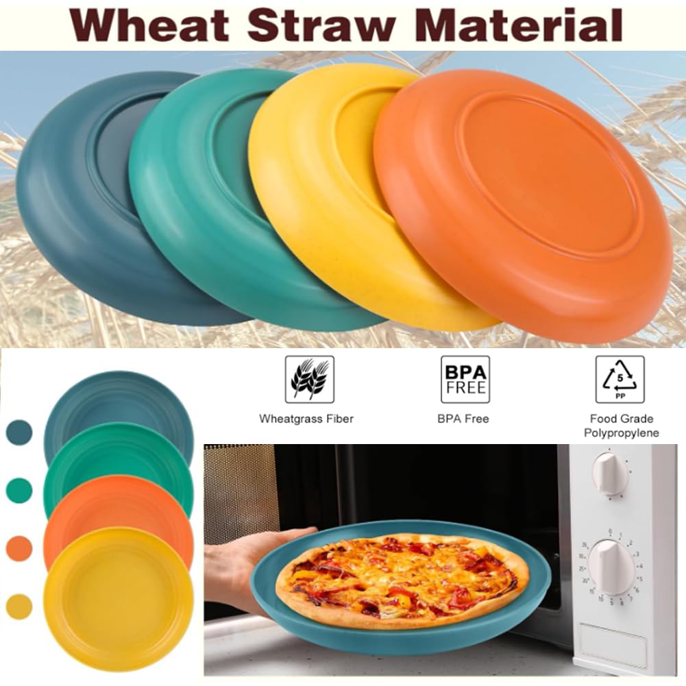 LRUUIDDE Lightweight Wheat Straw Plates 9 Inch, Microwave and Dishwasher Safe BPA Free and Healthy Reusable Unbreakable Deep Dinner Plates, Outdoor for Picnic, Camping (4pack)