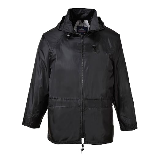 Portwest US440 Classic Waterproof Rain Jacket wth Pack Away Hood & Sealed Seams, Black, Medium