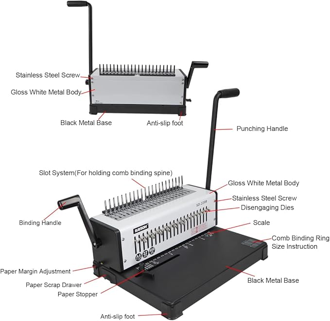 Rayson SD-220B Binding Machine, 21 Holes Comb Binding Machine, Max. Punch 20 Sheets & Binding 400 Sheets