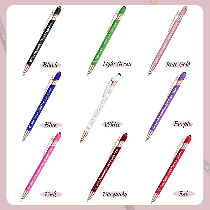 STREADVE Personalized Custom Pens Engraved Writing Pen with Name Logo, Customized Promotional Items Stylus Pen Gifts for Women Realtor Nurse Wedding Business, Rose Gold