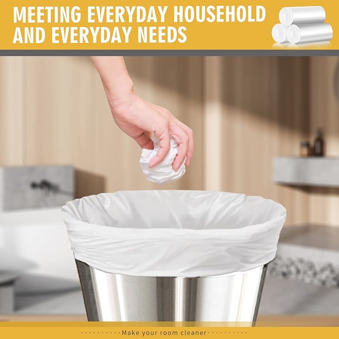 105 Count Small Trash Bags, 4 Gallon Garbage Can Liners - Unscented Wastebasket Trash Bags for Bathroom, Kitchen, Bedroom, Cleaning Supplies (15 Liter)