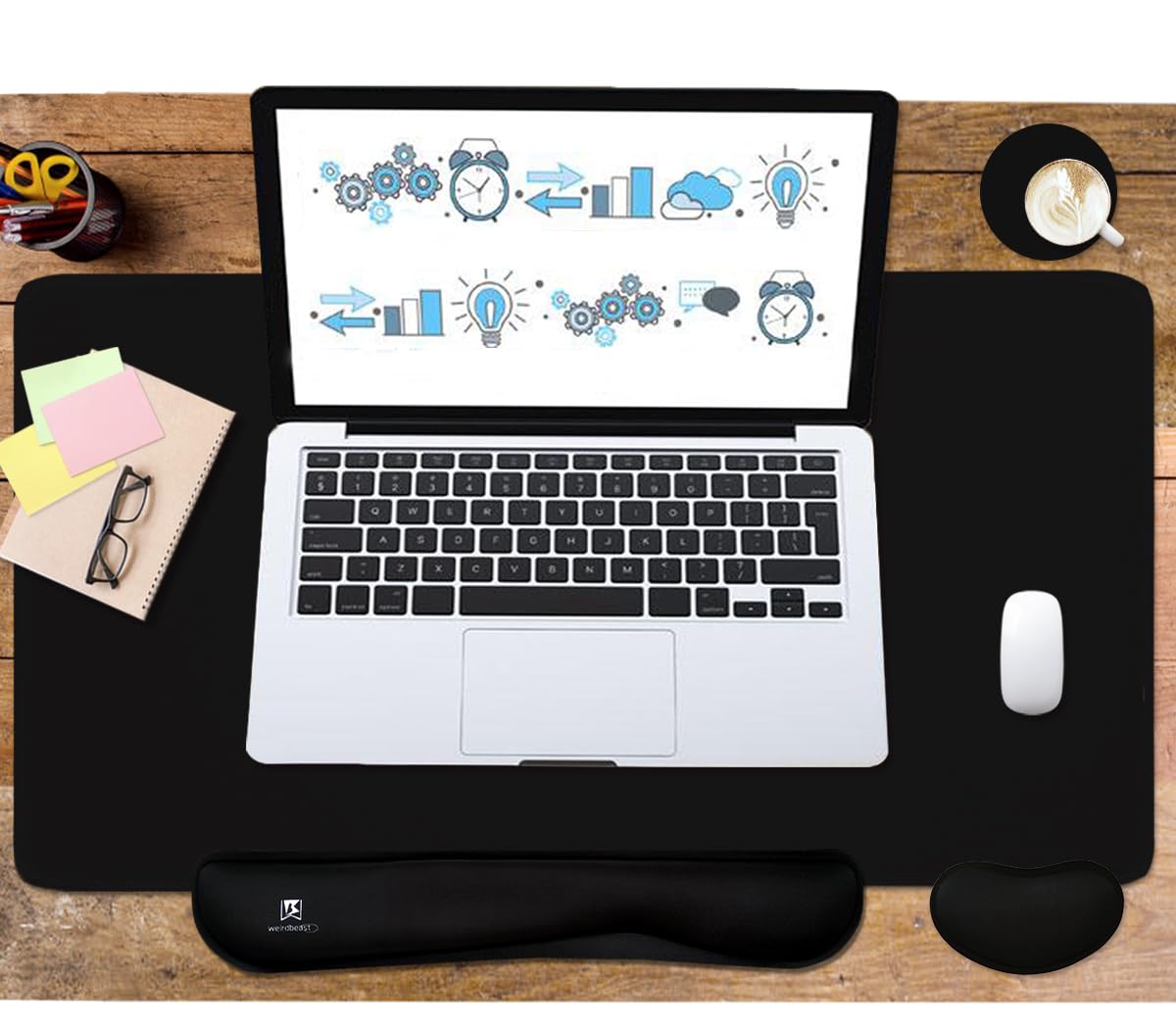 4-in-1 Large Gaming Mouse Pad, Keyboard Wrist Rest Pad & Wrist Support Mousepad Set, Extended Desk Pad Waterproof Desk Mat for Home Office Study Game-Black