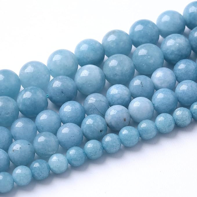 32Pcs 12mm Natural Blue Chalcedony Jades Beads for Jewelry Making Aquamarine Jades Energy Stone Healing Beads DIY Bracelet Necklace 15" 1 Strand