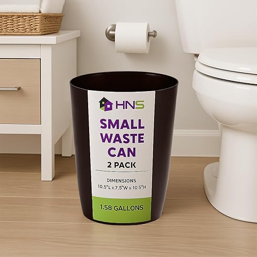 Mini Waste Basket - Pack of 2 Durable Small Plastic Garbage Trash Can Bin - Lidless Open-Top Rectangular Slim Profile for Compact Spaces - Suitable for Home, Bathroom, Office, Bedroom & More, Black
