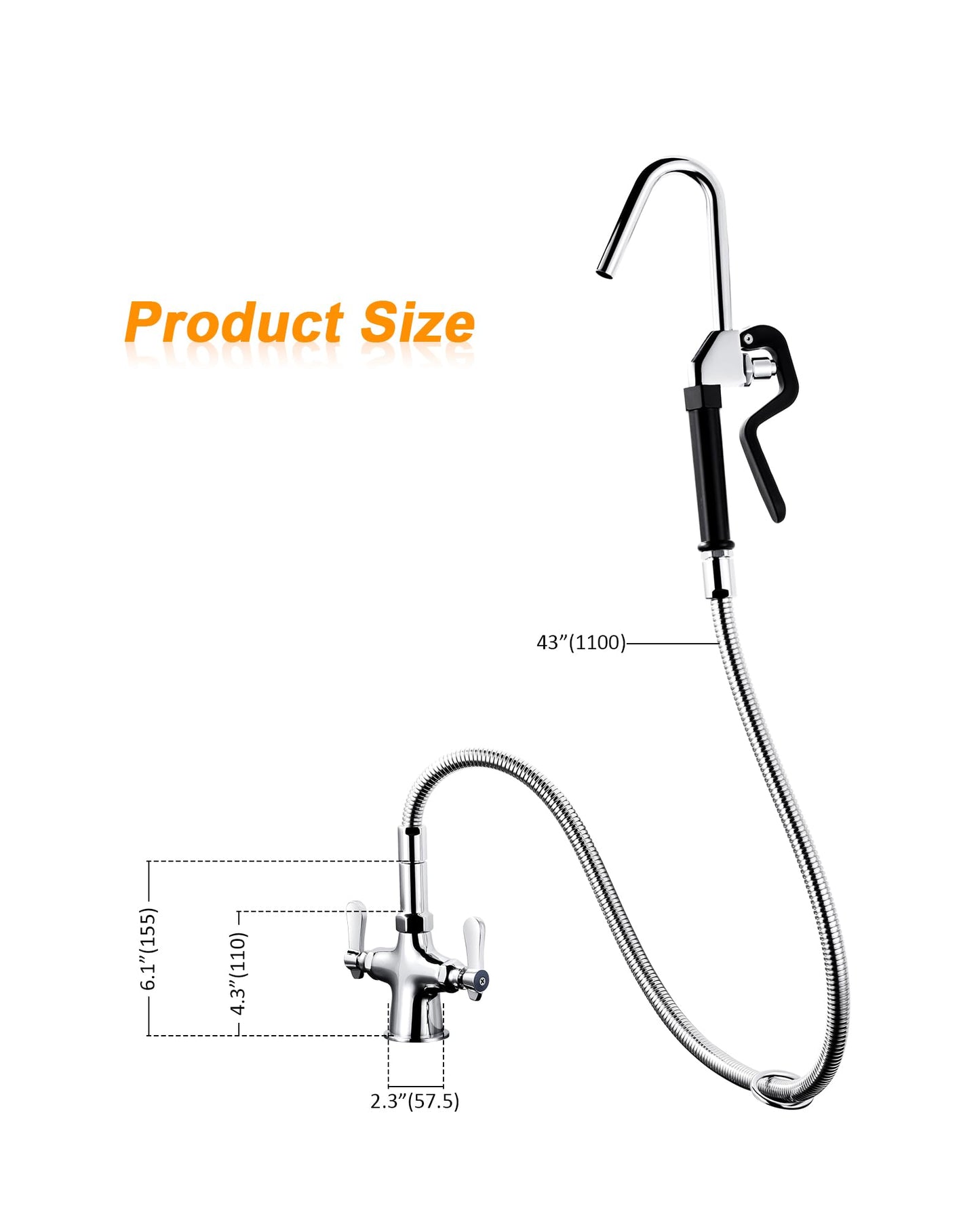 iVIGA Commercial Pot Filler Faucet - Deck Mount Pot Kettle Filling Faucet - Brass Kitchen Faucet Dual Handles Single Hole with 43" Hose and Sprayer Hook Nozzle Chrome