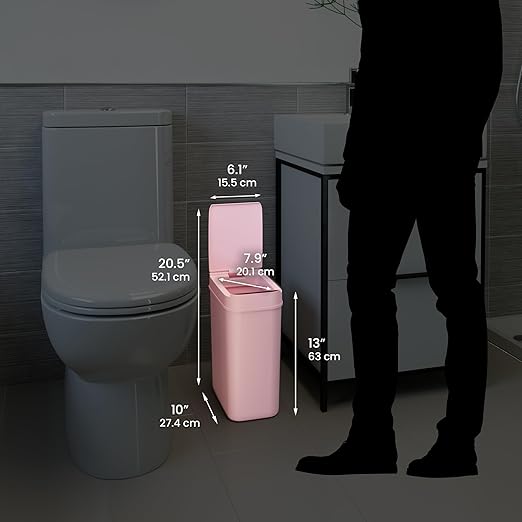 iTouchless 3 Gallon Sensor Pink Bathroom Trash Can, Your Purchase Supports Breast Cancer Research Foundation, 10 Liter Slim Touchless Small Smart Bedroom Garbage Waste Basket Bin with Motion Lid