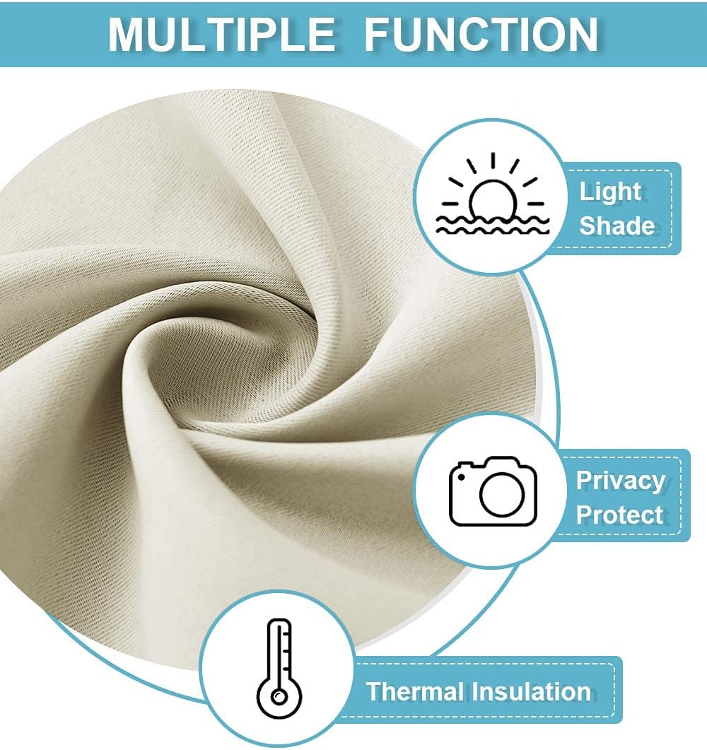 RYB HOME Blackout Curtains for Bedroom - Small Window Treatment Panels Full Privacy Thermal Insultaed Solar Drapes for Bathroom Dining Basement, Wide 42 x Long 45, Beige, 2 Pcs