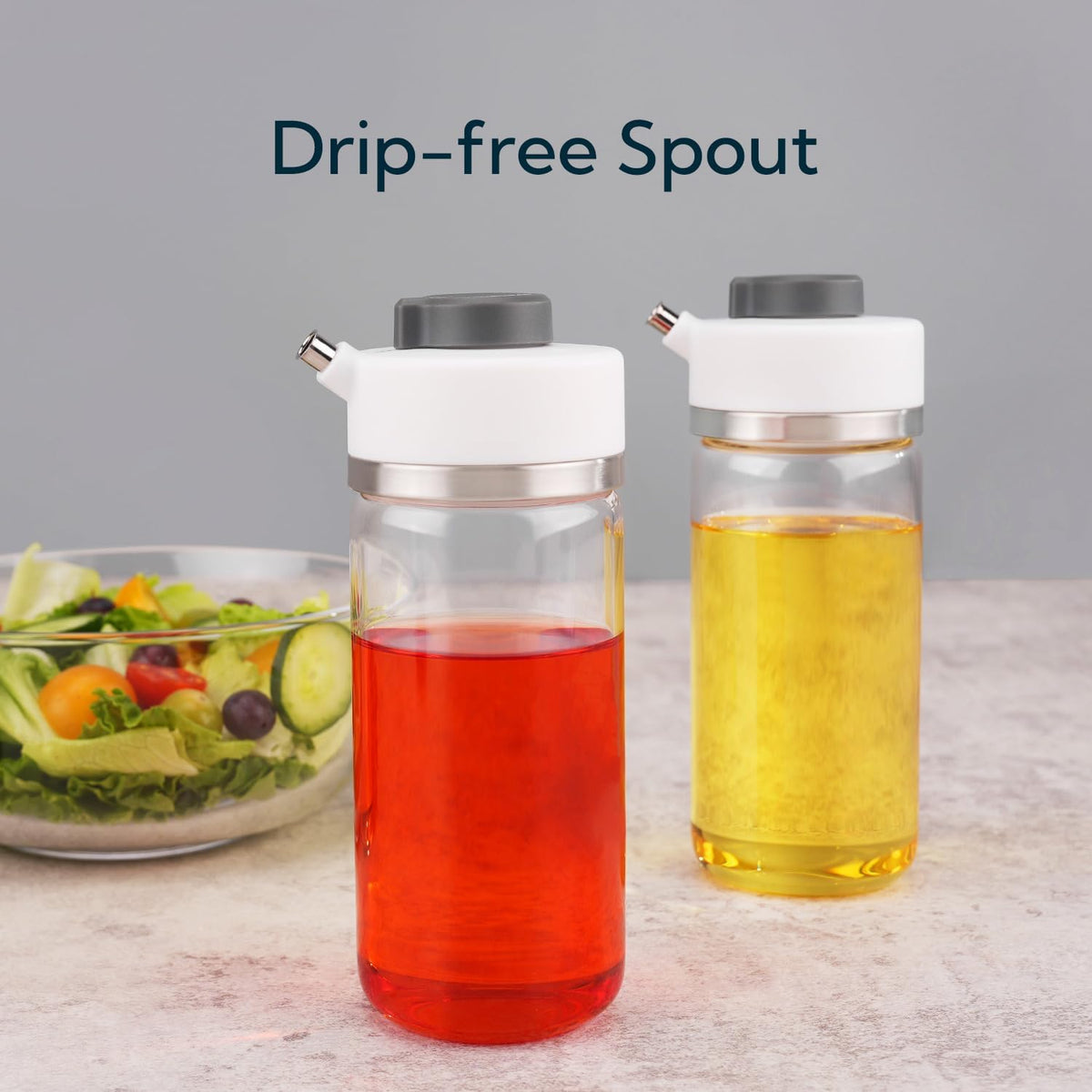 KITCHENDAO Precision Pour Glass Oil Dispenser with 3 Modes, Drip-free Spout, Two Adjustable Flowing Speed, 12 oz Vinegar Dispenser Bottle for Kitchen, Borosilicate Glass Olive Oil Bottle for Cooking