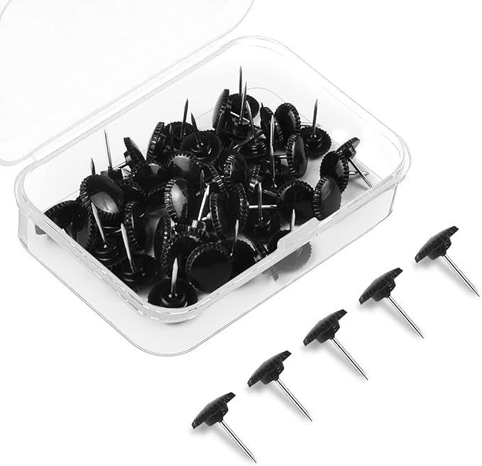Lunies 50 PCS Black Push Pins for Cork Board, Thumb Tacks for Wall Hangings, Picture Hanging Nails, Flat Decorative Push Pins for Wall, Wall Pins for Hanging