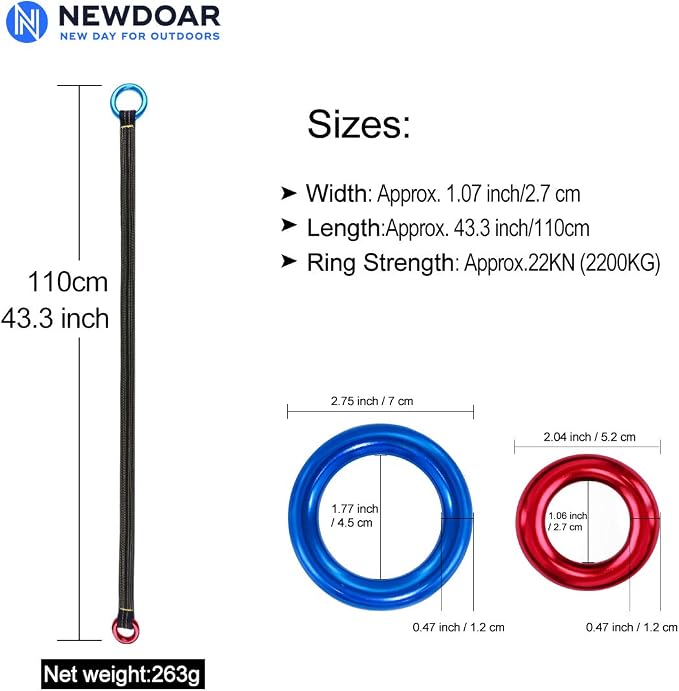 NewDoar Tree Arborist Friction Saver 22KN Climbing Cambium Saver Loop Belt Sling Retrievable Anchor 35.4 inch/43 inch