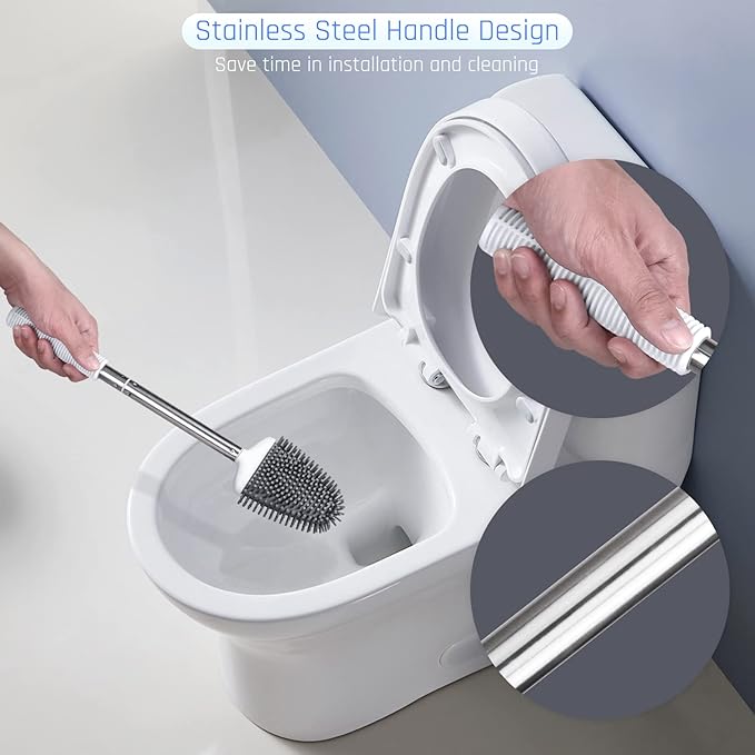 Sellemer Toilet Brush and Holder Set for Bathroom, Flexible Toilet Bowl Brush Head with Silicone Bristles, Compact Size for Storage and Organization, Ventilation Slots Base (2 Pack, Multicolor)