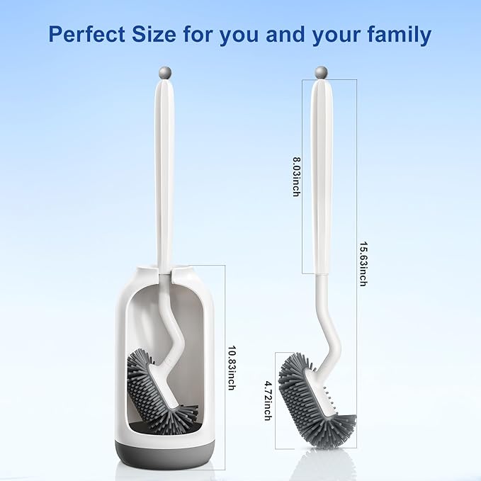 HAMITOR Toilet Bowl Brush Holder Set: 2Pack Deep Cleaning Silicone Toilet Scrubber Under Rim with Curved Bristle for Bathroom Dead Corner Clean - Modern Rv Decorative Accessories
