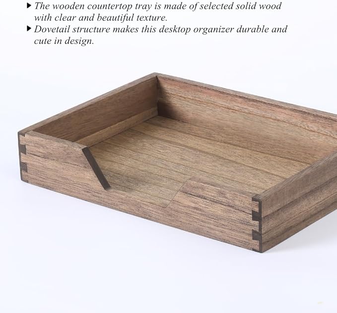 Wood Letter-Size Tray for Office Desktop Organizer - Wooden Front-Load Documents Tray for Mail, Paper, File, Magazine, Pen,Notebook Storage Paper Holder Trays Dark(DGTU-DK)