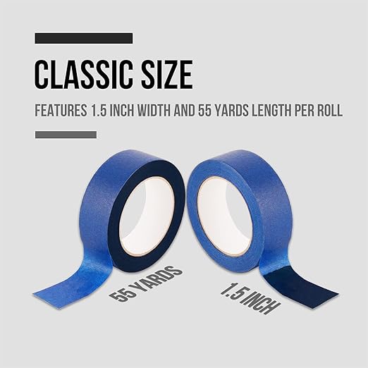 Lichamp Painters Tape Wide 1.5 inches, Masking Blue Painters Tape Bulk Pack, 6 Rolls x 1.5 inches x 55 Yards (330 Total Yards)
