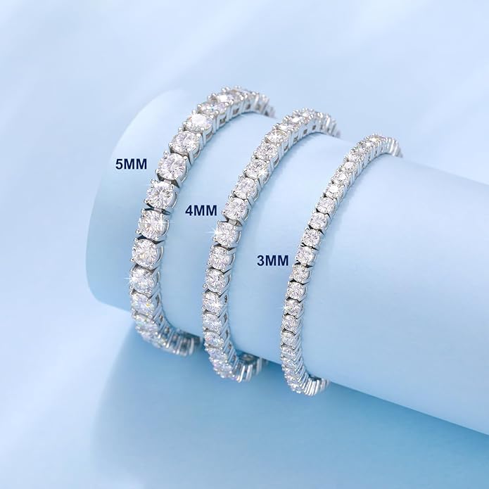TUHE Moissanite Tennis Bracelet 5.0-21.0CT 18K Gold Plated 925 Sterling Silver Bracelets 3/4/5MM D Color VVS1 Round Lab Created Moissanite Bracelet for Women Men 6-8.5 Inch Jewelry Valentines Gifts