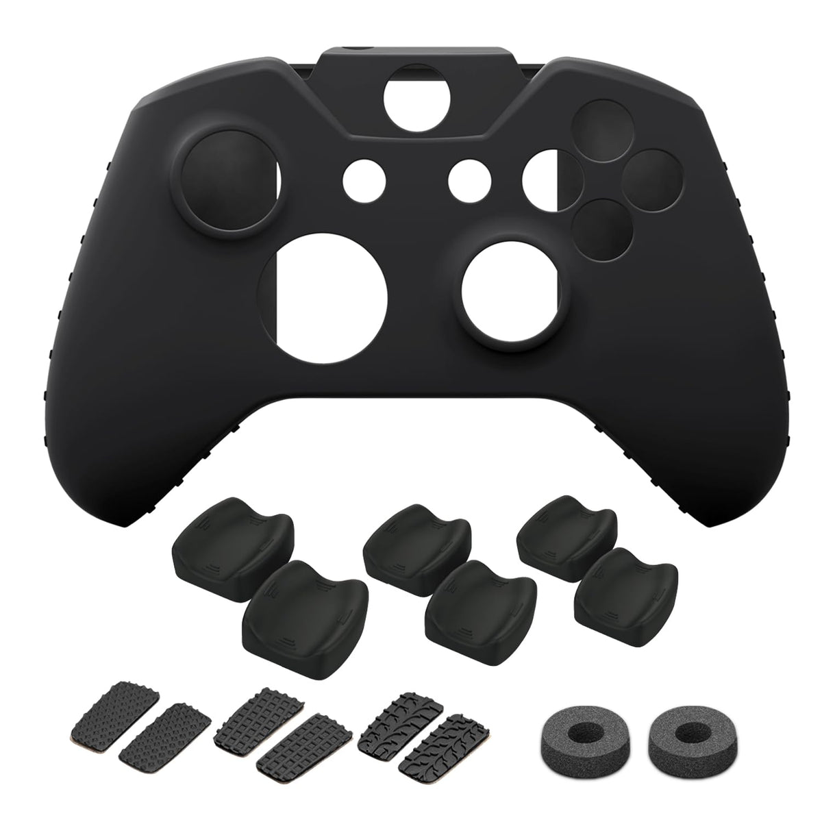 NiTHO FPS Controller Precision Kit for Xbox One, 1x Silicone Protective Cover Case, Set of 2 Mini-Stick Precision Rings, 3 Sizes Concave Thumb Grips Sets, 3 Textures Rubber Triggers Sets - Black