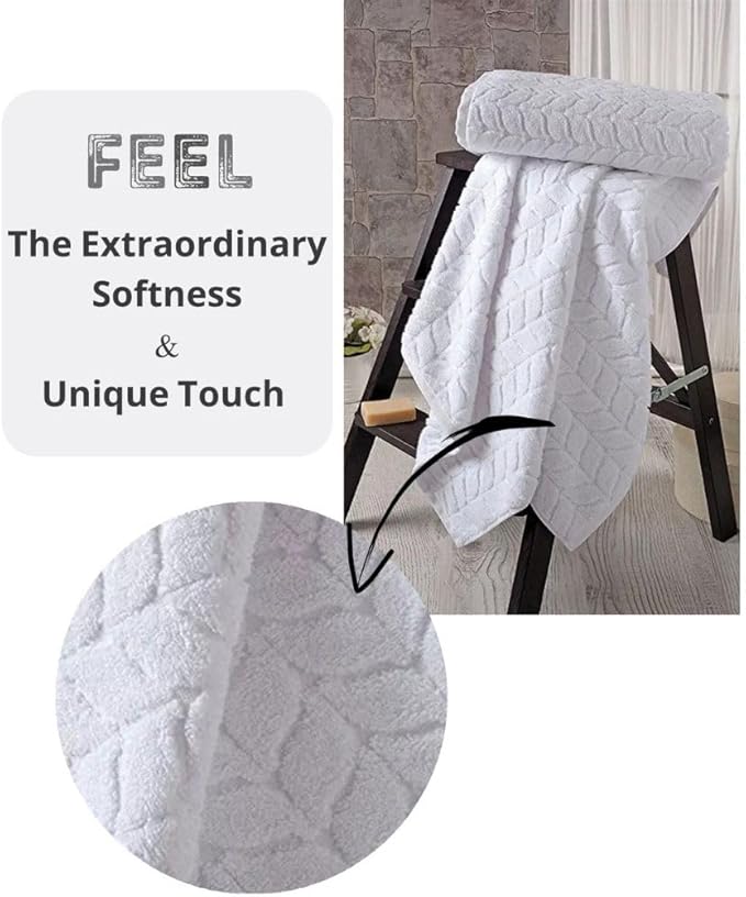 BAGNO MILANO Turkish Bath Towels, Soft Plush Jacquard Luxury Bath Towels, Quick Dry Towel Set (White, Bath Sheet)
