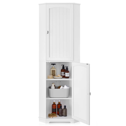 VASAGLE Corner Cabinet, Tall Corner Storage Cabinet with 2 Doors and 4 Adjustable Shelves, for Bathroom Kitchen Living Room, Modern Farmhouse Design, White UBBC541P31