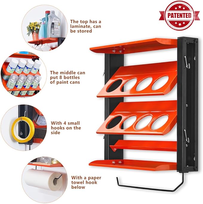 Ultrawall Spray Can Holder Rack With Paper Towel Holder, Steel Wall Mounted Spray Bottle Holder, Garage Wall Mount Shelf, Utility Storage Rack, Tool Storage Rack, Holds 100 lbs