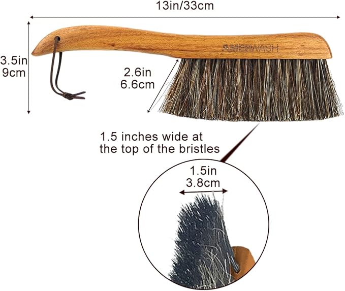 Counter Brush for Furniture, Drafting, Patio, Bed, Fireplace, Woodworking Cleaning, Horsehair Bristles Duster Wooden Handle Shop Brush, Hand Broom Brush - 2 Pack