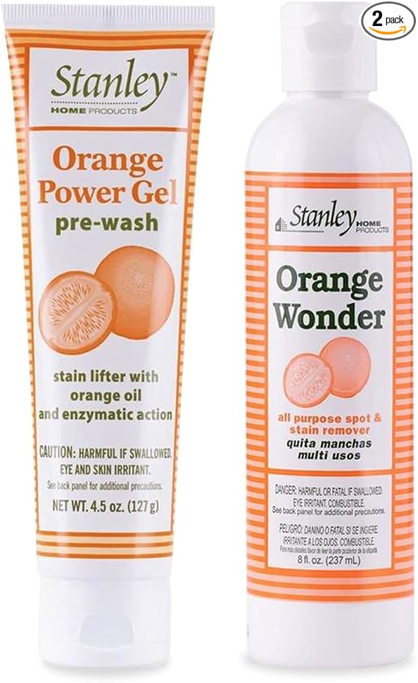 Stanley Home Products Orange Power Gel & Orange Wonder Stain Remover - Complete Cleaning Set - Removes Odors and Tough Stains Oil Grease and More on Fabric Upholstery and Other Surfaces
