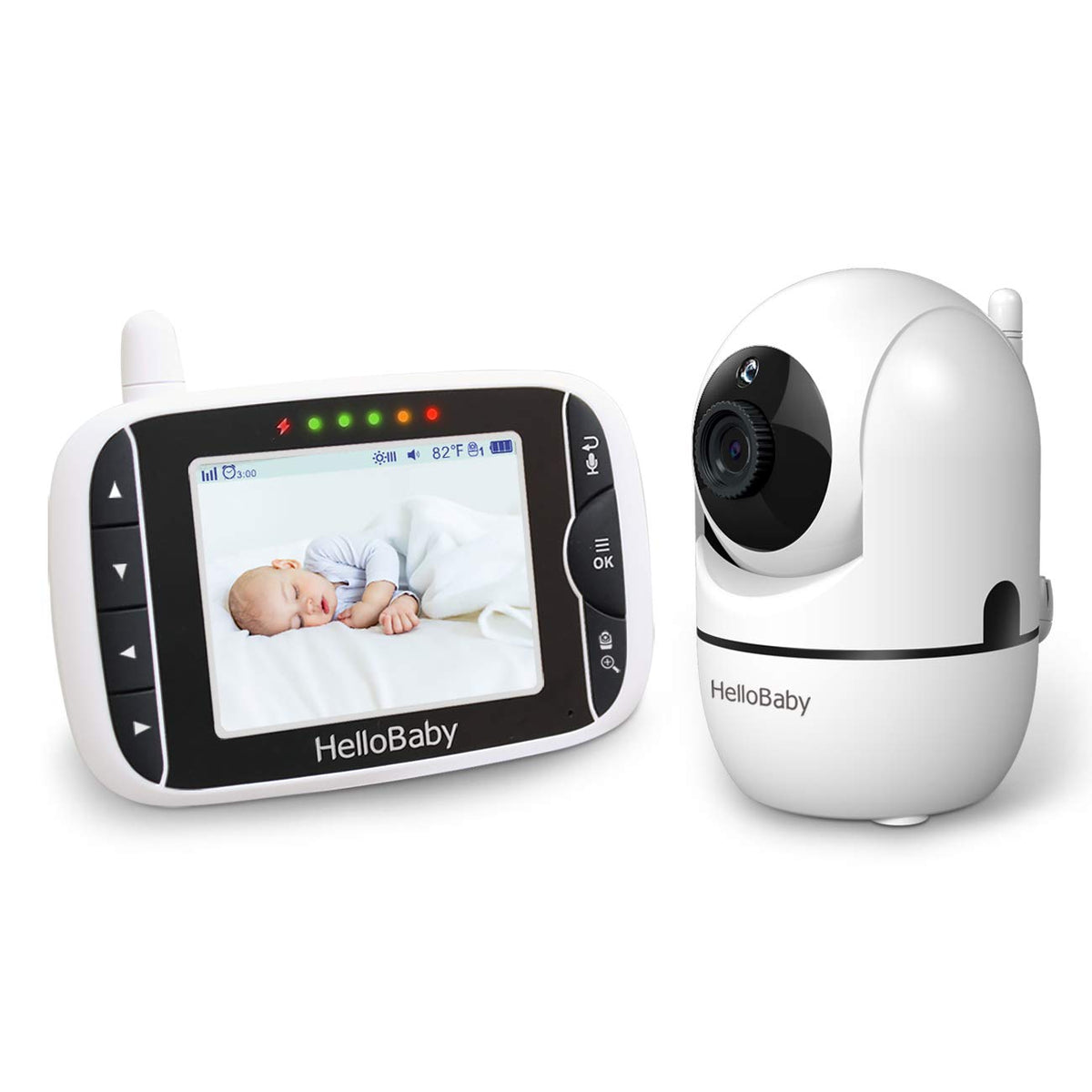 HelloBaby Video Baby Monitor with Remote Camera Pan-Tilt-Zoom, 3.2'' Color LCD Screen, Infrared Night Vision, Temperature Display, Lullaby, Two Way Audio