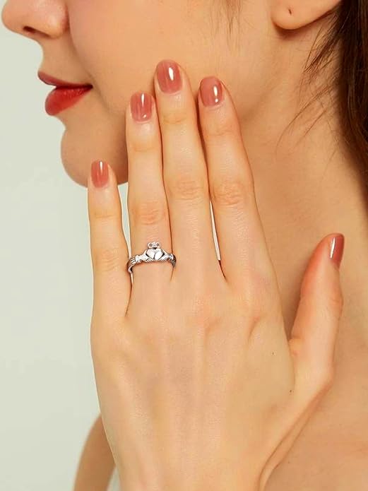 Bestyle 925 Sterling Silver Ring for Women, Minimalist Claddagh Ring Celtic Knot Ring for Women, Irish Promise Wedding Band, Gold/Rose Gold Vermeil Women Band Ring, Stackable, Gift for Her