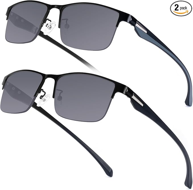 SKYOAK 2 Pack Premium Reading Sunglasses for Men with UV400 Protection Outdoors, TR90 Ultra-Light Dark Lens Sun Readers, Tinted Reading Glasses Half Frame Design & +2.50x - Not Bifocals