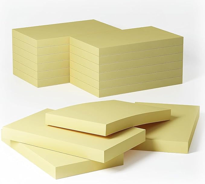 3 in x 5 in Large Sticky Notes, 76 x 127 mm 6 Pads Assorted Self-Stick Pads for Notebook,Office,School and Home,80 Sheets/Pad (12 Pads Yellow)