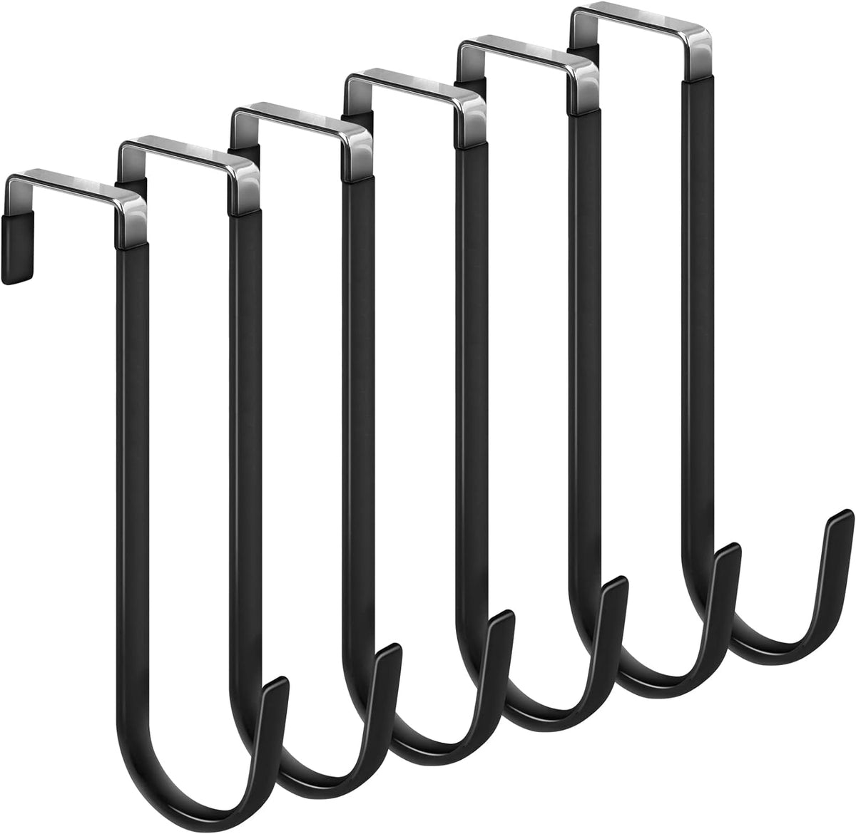 FYY Over The Door Hooks, 6 Pack Upgraded Long Door Hangers Hooks with Rubber Prevent Scratches Heavy Duty Organizer Hooks for Hanging Clothes, Towels, Hats, Coats, Bags Black