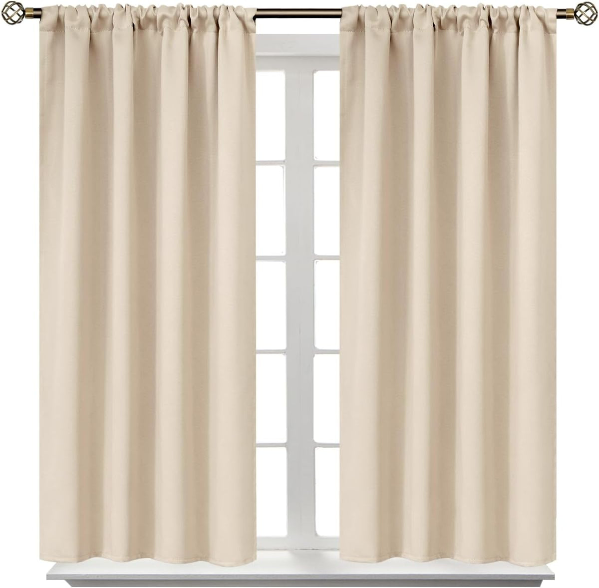 BGment Champagne Blackout Curtains 45 Inches Long for Bedroom Kitchen Window - Room Darkening Drapes Short Length with Rod Pocket for Bathroom Cafe, 2 Panels, 42 x 45 Inch