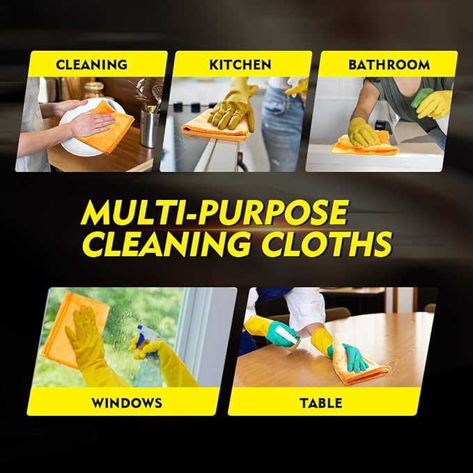 HOMEXCEL Yellow Microfiber Cleaning Cloths 12 Pack, 12.5 x 12.5 inch Microfiber Towel for Cars, Ultra Absorbent Car Washing Cloth, Lint Free Streak Free Cleaning Rags for Car, Kitchen, and Window