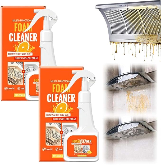 Multi-Functional Foam Cleaner, 2025 New Kitchen Cleaner, Powerful Kitchen Degreaser Spray, Multipurpose Dust Grease Remover for Pots, Pans, Countertops Appliances (2)