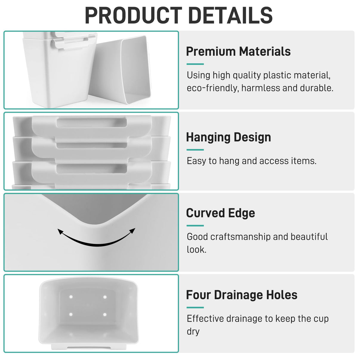 LEZIOA 5 Pack Hanging Cup Holders, Multipurpose Rolling Cart Accessories Utility Cart Accessories For Art Craft Supplies, Space Saving Hanging Storage Basket Pencil Holder Makeup Organizers (White)