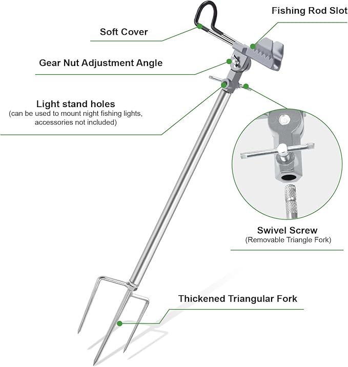 Fishing Rod Holders, 360 Degree Adjustable Fishing Pole Holders for Ground, Multifunctional Stainless Steel Beach Fishing Rod Holder Fishing Gifts for Men