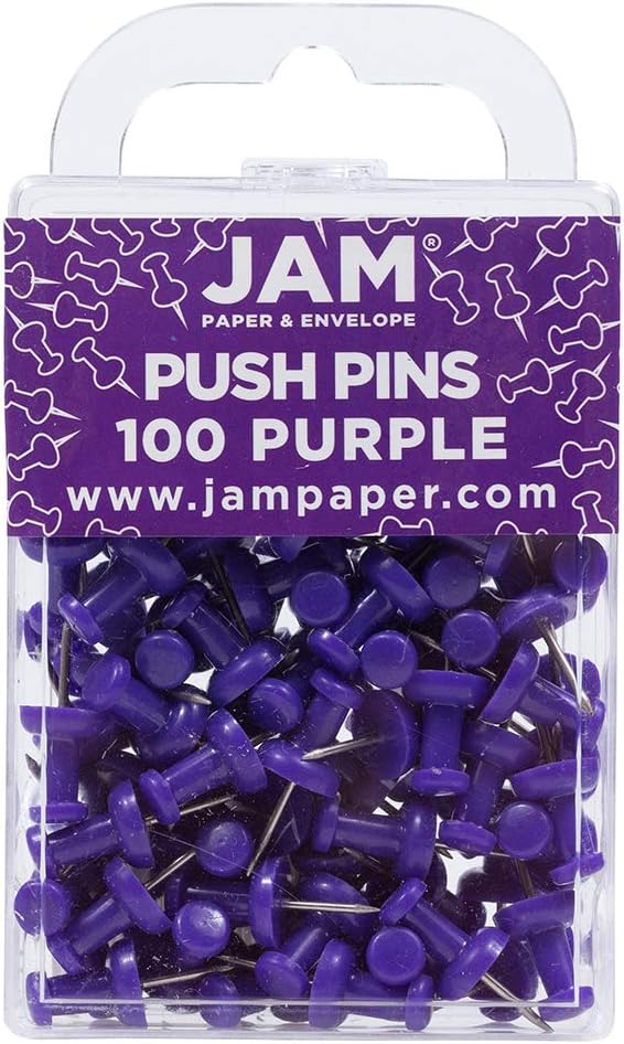 JAM PAPER Colorful Push Pins - Purple Pushpins - 100/Pack